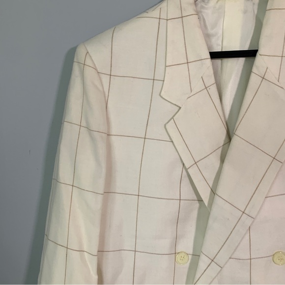 Bristol County // White, Tan Windowpane linen blazer size 16 wk2 - Picture 3 of 9